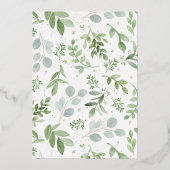 水彩緑の白い花の引退パーティー 箔招待状 (裏面)