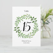 水彩緑の緑のリース表の番号 招待状 (スタンド正面)