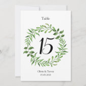 水彩緑の緑のリース表の番号 招待状 (裏面)