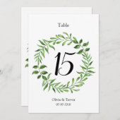 水彩緑の緑のリース表の番号 招待状 (正面/裏面)