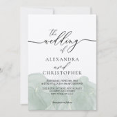 水彩緑の署名の書結婚跡 招待状 (正面)