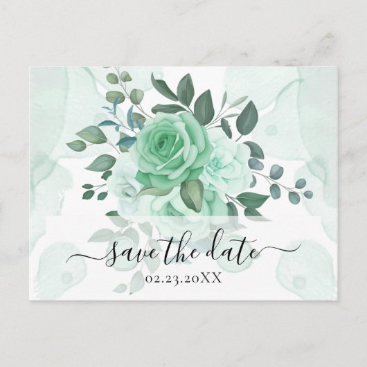 水彩緑の花デートを保存 ポストカード (正面)