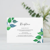 水彩緑の葉のウェディングレセプション エンクロージャーカード (スタンド正面)