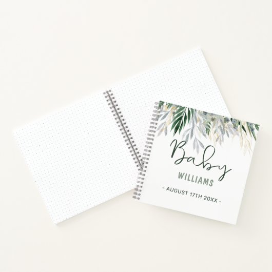 水彩緑の記パーソナライズされた憶ベビー ノートブック (内部)