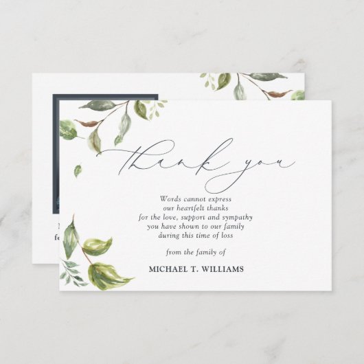 水彩緑の記念写真 サンキューカード (正面/裏面)