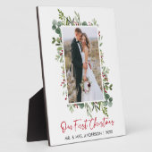 水彩緑の赤いベリークリスマス写真 フォトプラーク (側面)