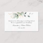 水彩緑の金ゴールドの葉結婚のお礼 名刺 (裏面)