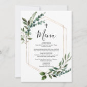 水彩緑の金ゴールドクロスバプティスメニューカード 招待状 (正面)