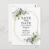 水彩緑の金ゴールドジオフレーム日付を保存 ポストカード (正面/裏面)