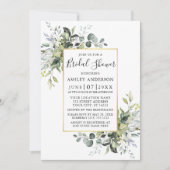 水彩緑の金ゴールドセージ緑のシャワー 招待状 (正面)