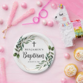 水彩緑の金ゴールドバプテスマ紙プレート ペーパープレート (パーティー)