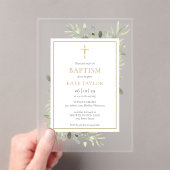 水彩緑の金ゴールドバプテスマ《キリスト教》洗礼式や命名式 アクリル招待状 (インサイチュ (ポータブル))