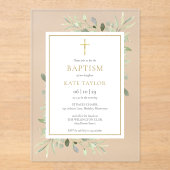 水彩緑の金ゴールドバプテスマ《キリスト教》洗礼式や命名式 アクリル招待状 (正面)