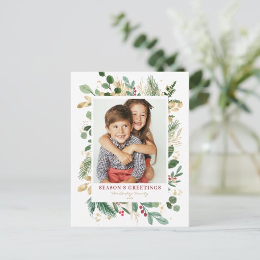 水彩緑の金ゴールドフォトシーズンのご挨拶 シーズンポストカード