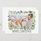 水彩緑の金ゴールドフレームフォトクリスマス シーズンカード (正面/裏面)