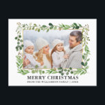 水彩緑の金ゴールドフレームフォトクリスマス ポストカード<br><div class="desc">水エレガント色冬の緑メリークリスマス金ゴールドフレームフォトホリデーハガキはユーカリ葉のや他の美しい植物性の緑を含む。</div>