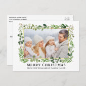 水彩緑の金ゴールドフレームフォトクリスマス ポストカード (正面/裏面)
