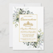 水彩緑の金ゴールドフレーム写真キンセアニェラ 招待状 (裏面)