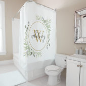 水彩緑の金ゴールドモノグラムシックなスクリプト シャワーカーテン (インサイチュ)