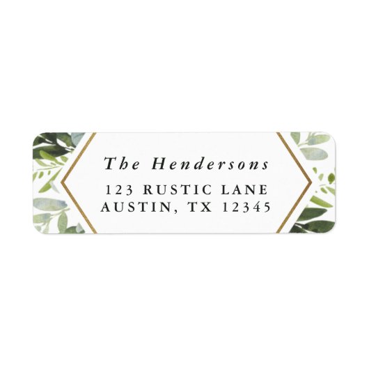 水彩緑の金ゴールド六角レツタンアドレス ラベル (正面)