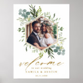 水彩緑の金ゴールド六角結婚形徴候 ポスター (正面)