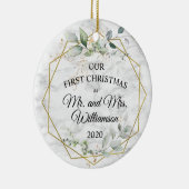 水彩緑の金ゴールド初めてのクリスマス セラミックオーナメント (右)