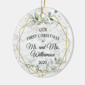 水彩緑の金ゴールド初めてのクリスマス セラミックオーナメント (左)