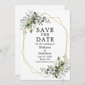 水彩緑の金ゴールド幾何学模様 セーブザデート (正面/裏面)