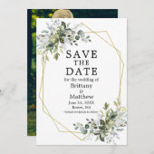 水彩緑の金ゴールド幾何学模様 セーブザデート (正面/裏面)