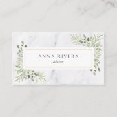 水彩緑の金ゴールド幾何学白大理石 名刺 (正面)