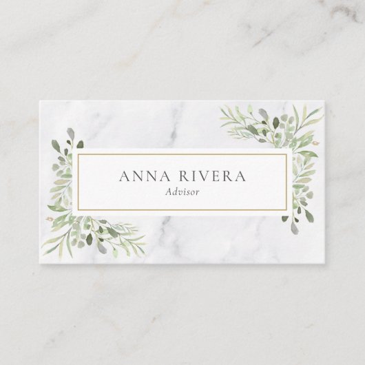 水彩緑の金ゴールド幾何学白大理石 名刺 (正面)