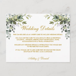 水彩緑の金ゴールド結婚の詳細カード ポストカード