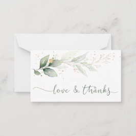 水彩緑の金ゴールド葉Thank You Note Card ノートカード
