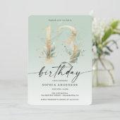 水彩緑の金ゴールド13th誕生日パーティーインバート 招待状 (スタンド正面)