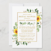 水彩緑ひまわりブライダルシャワー金ゴールド 招待状 (正面)