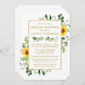 水彩緑ひまわり金ゴールドブライダルシャワー 招待状 (正面/裏面)