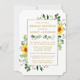 水彩緑ひまわり金ゴールドブライダルシャワー 招待状