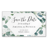 水彩緑エレガントな結婚式の日付を保存 マグネット名刺 (正面)
