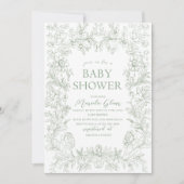 水彩緑エレガントフローラベビー 招待状 (正面)