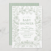水彩緑エレガントフローラベビー 招待状 (正面/裏面)