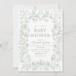 水彩緑エレガントフローラベビー 招待状