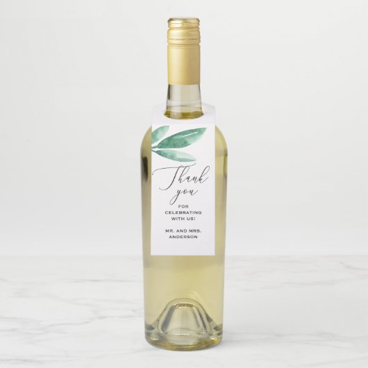 水彩緑エレガント植物文字結婚の ボトルネックタグ (ボトル)