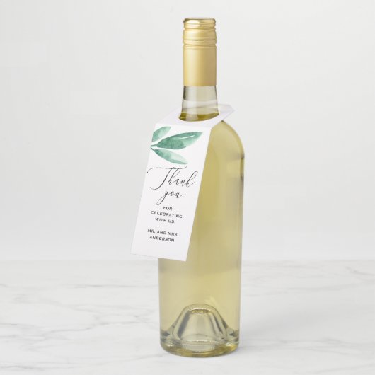 水彩緑エレガント植物文字結婚の ボトルネックタグ (アングル)