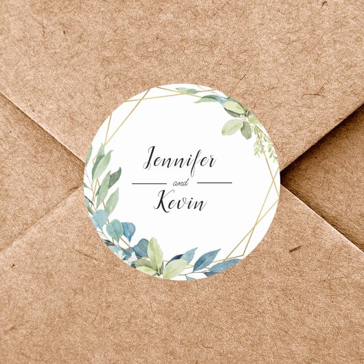 水彩緑エレガント色フローラ結婚式の引き出物 ラウンドシール