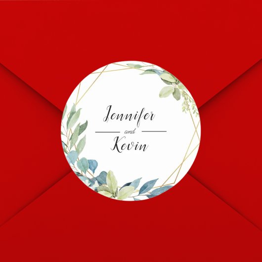 水彩緑エレガント色フローラ結婚式の引き出物 ラウンドシール