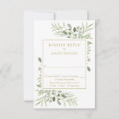 水彩緑エレガント色結婚金ゴールド 出欠カード (正面)