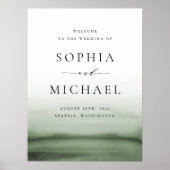 水彩緑グラデーションモダン結婚歓迎 ポスター (正面)