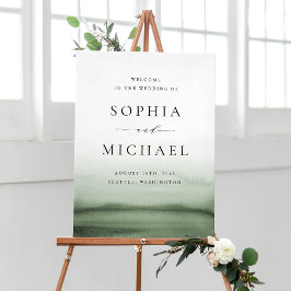 水彩緑グラデーションモダン結婚歓迎 ポスター