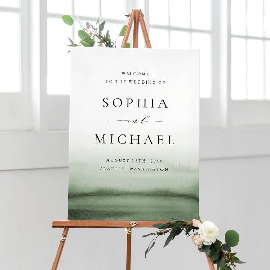 水彩緑グラデーションモダン結婚歓迎 ポスター