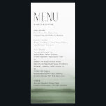 水彩緑グラデーションモダン結婚色 メニュー<br><div class="desc">水色グリーンとタイポグラフィを備えたカスタマイズグラデーション可能なメニュモダンーカード。日付と食事の選択を追加してパーソナライズ。この緑のグラデーションメニューカードは、結婚式、赤ん坊シャワー、ブライダルシャワー、誕生日などに最適。</div>